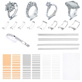 Ring Size Adjusters Set for Loosing Rings with Ring Size Measuring Tool 17 Pcs Plug-in Invisible Ring Guards Silicone Tightener EVA Foam Ring Size Reducer Set with Polishing Cloth Organizer for Women