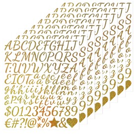 1 Inch Glitter Letter Sticker - Self Adhesive Alphabet Number Stickers for Scrapbook,Wedding,Mailboxes,Name,DIY and Craft - 8 Sheets Shimmering Golden