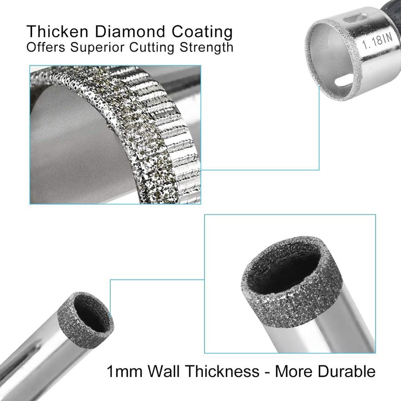 Glass Drill Bit Set, 3 pcs Diamond Drill Bits Hole