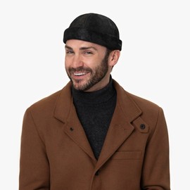 Stetson Pigskin Docker Hat Men - Made in The EU Leather Cap with Cuff, caps, Lining Winter Autumn-Winter - L (58-59 cm) Black