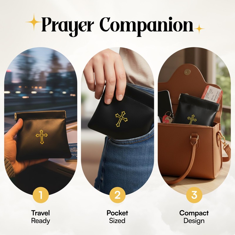 Squeeze-Top Faux Leather Rosary Pouch - Compact Blue Vinyl Case