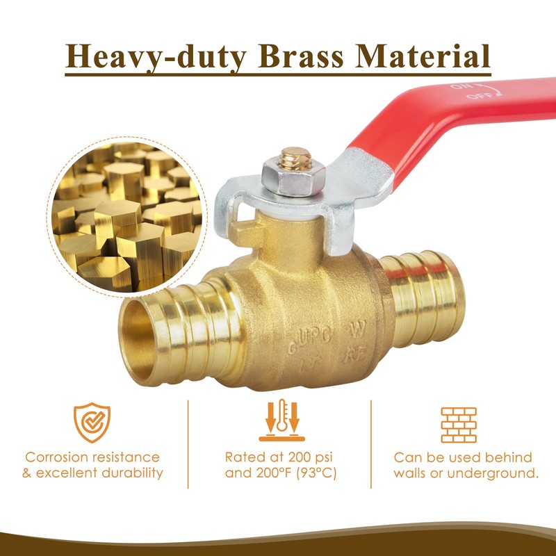 JUWO 1/2" Pex Shut off Valve, 2 Pack Brass 1/2"