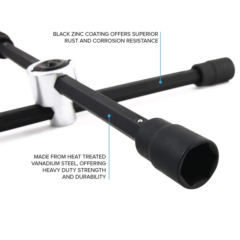 RockTrix 14" 4-Way Adjustable Sliding Cross Lug Wrench for Tire