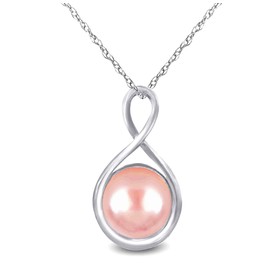 Infinity Design Sterling Silver Chain Pendant Necklace with 9-9.5mm Pink Freshwater Cultured Pearl 18inches