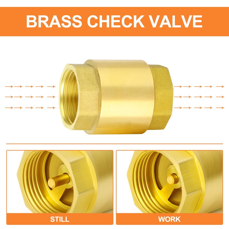 GASHER 1PCS Brass Check Valve 1-1/2" Female Thread, Backflow Prevention,
