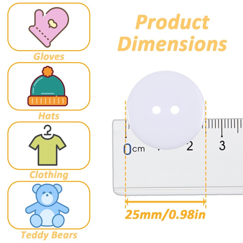 100 Pcs White Buttons for Crafts 1 Inch 2 Hole