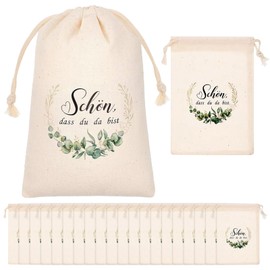 Pack of 25 Beautiful Dass Du Da Bist Party Favours Gift Bags, Cotton Gift Bags with Drawstring, Gift Bag Thank You Bag for Party, Christening, Wedding, Birthday, DIY Party Bags (15 x 10 cm)