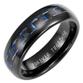 Willis Judd New Mens Tungsten Band Ring Engraved Forever Together with Blue Carbon Fibre in Gift Box