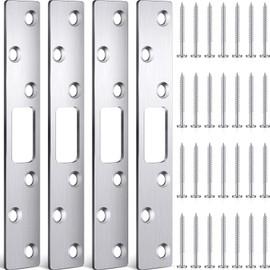 4 Pcs 6 Inch Door Strike Plate Security Latch Strike Stainless Steel Door Reinforcement Plate with Screws for Exterior Deadbolt Armor Heavy Duty Residential Use, Silver(Sliver)
