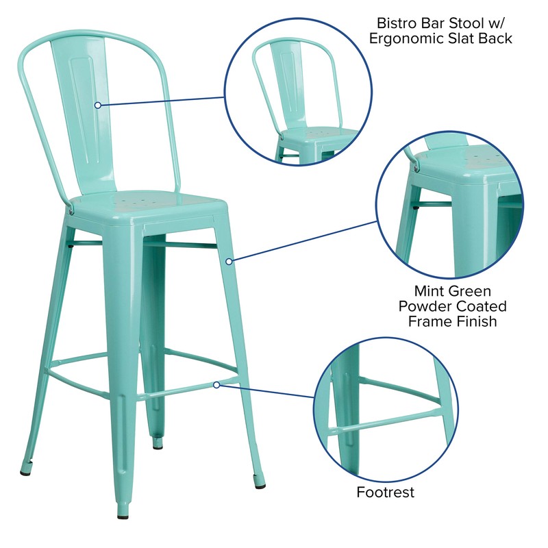 Flash Furniture Commercial Grade 30" High Mint Green Metal Indoor-Outdoor