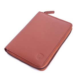 ALLEN & MATE Passport Holder Travel Wallet, Leather Travel Folio RFID Blocking Travel Document Organiser for Women Men (Tan with Zip)