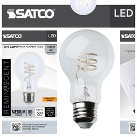 Satco 6W LED A19 Light Bulb 2700K Warm White 500 Lumens Clear Glass E26 Medium Base Dimmable 360 Degree Beam Enclosed Fixture Rated 120V S10521 (24 Pack)