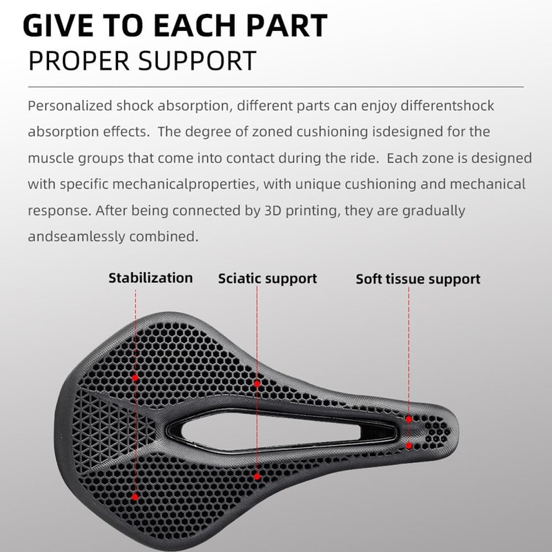 Comphic Bicycle Saddle Honeycomb Black 3D Saddle Breathable Cushion 3D