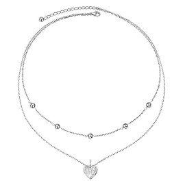 RAMGLYO Boho Double Heart Anklet Crystal Vintage Pearl Necklace Beach Bracelet Jewelry for Women and Girls (Silver)