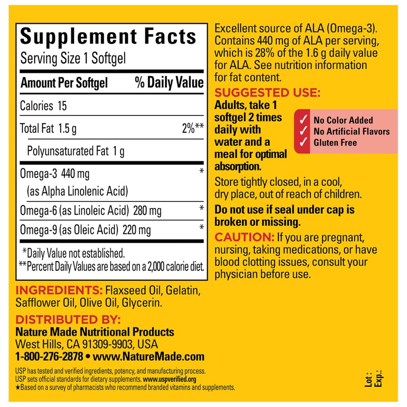 Nature Made Triple Omega 3 6 9 Supplements, Flaxseed, Safflower