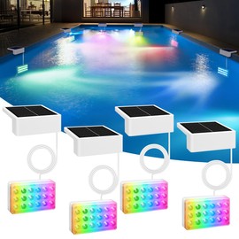 Vangue Solar Pool Lights, Solar Powered LED Pool Lights with IP68 Waterproof, 16 Colors, 7 Brightness Levels, and Timer for Swimming Pool, Pond, Inground and Above Ground Pools
