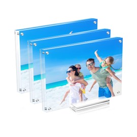 JUOIFIP 3 Pack Acrylic Picture Frame 4×6 Clear Double Sided Magnetic Photo Frame - Frameless Baby Friend Family Picture Desktop Display with Support Stand and Gift Boxes
