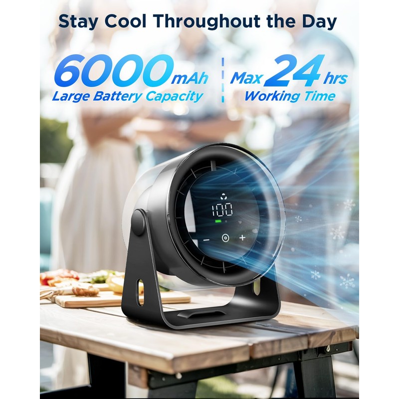 EasyAcc Small Turbo Desk Fan 6000mAh, Max 24 Hours Work