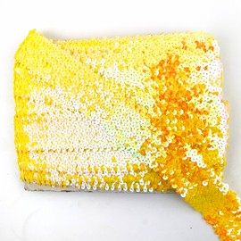 Heyiwell 3Yards Elastic Sequin Ribbon Trim 5-Row Yellow Glitter Elastic Trim for Sewing Dance Dress Headband DIY Crafts 1.88" Inch