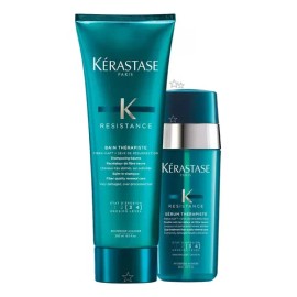 Kit Tratamiento Para Cabello Dañado Debilitado y Procesado Kérastase Therapiste Shampoo Bain 250 Ml y Serum 30 Ml                                     