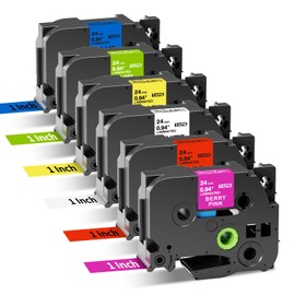 Oozmas Replacement for Brother Label Maker Tape 1 Inch TZe Tape 24mm 0.94" Laminated Colored P-Touch Tape Compatible with Brother PT-P710BT PT-D610BT PT-2300, White/Red/Yellow/Blue/Green/Pink, 6PK