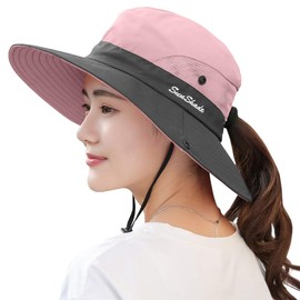 ZEXIAN Women's Sun Hat Packable Summer UV Protection UPF 50+ Ponytail Hat for Beach Garden＆Fishing＆Hiking（Pink）
