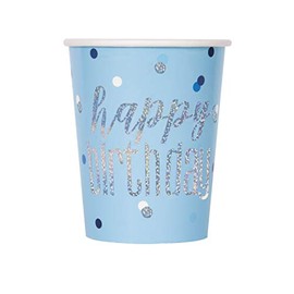 Unique Party 83596 Blue Foil Stamped Dots Birthday Paper Cups, 9 oz Disposable | 8 Pcs, Happy, 8 Count (Pack of 1)