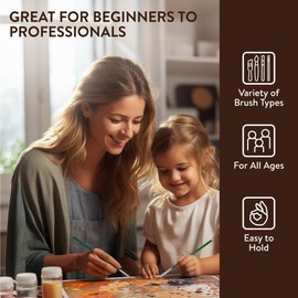 H&S Paint Brushes Set 12pcs Professional Artist Paint Brush - Flat Round Tip for Acrylic Watercolor Oil Painting - Watercolor Brushes - Paint Brush Set for Acrylic Painting - Oil Paint Brushes