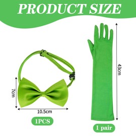 UDNFHL 1 Pair Green Long Gloves, 1 Piece Bow Tie, Neon Fashion Gloves, Adjustable Bow Tie, Party Clothing Accessories, Green