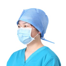 Case of 1000 Counts Disposable Working Caps Unisex Blue Surgical Scrub Dental Cap with Adjustable Tie Back
