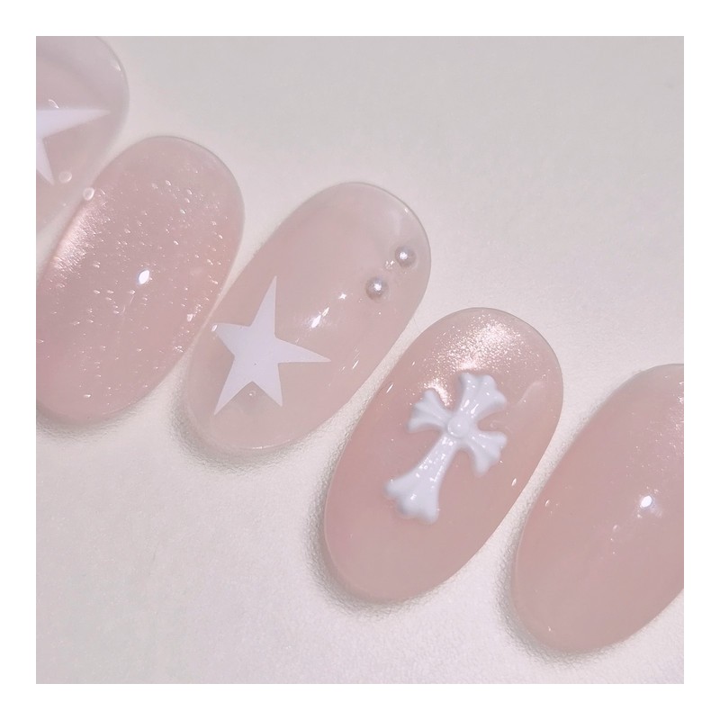 Soft Chrome Handmade Nails - Coffin Long / 소프트크롬 수제네일
