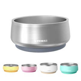 Pawaii Stainless Steel Dog Bowl with Non-Slip Rubber Base & Double Wall Insulation - Durable Design | Includes ID Tag | Dishwasher Safe Food & Water Bowl for All Dogs (34oz)