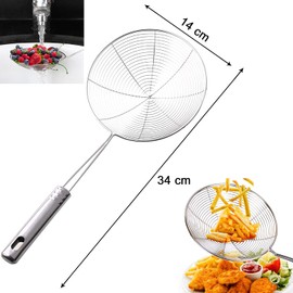 Stainless Steel Slotted Spoon, Spider Web Ladle Stainless Steel Strainer Strainer Professional for Water or Oil, Metal Skimmer for Cooking, Handle High Heat Resistance, 14 cm