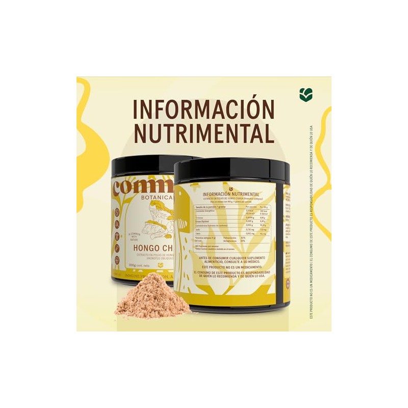 COMMONS Hongos Adaptógenos Hongo Chaga Extracto Puro en Polvo