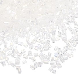 uxcell 1400Pcs Glass Bugle Beads, 1.9x1.5mm Tube Mini Loose Glass Seed Spacer Bead for DIY Earrings Necklaces Bracelets Jewelry Making (Transparent)