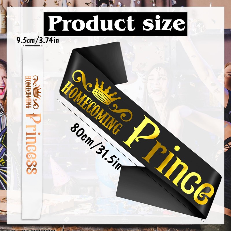 2 Pcs 'Homecoming Prince' and 'Homecoming Princess' Sashes with Gold