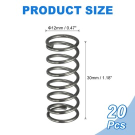 uxcell 20Pcs Compression Spring, 12mm OD, 1.2mm Wire Size, 30mm Free Length, Spring Steel Construction Extended Mechanical Compression Springs for Shop and Home Repairs, Silver Tone