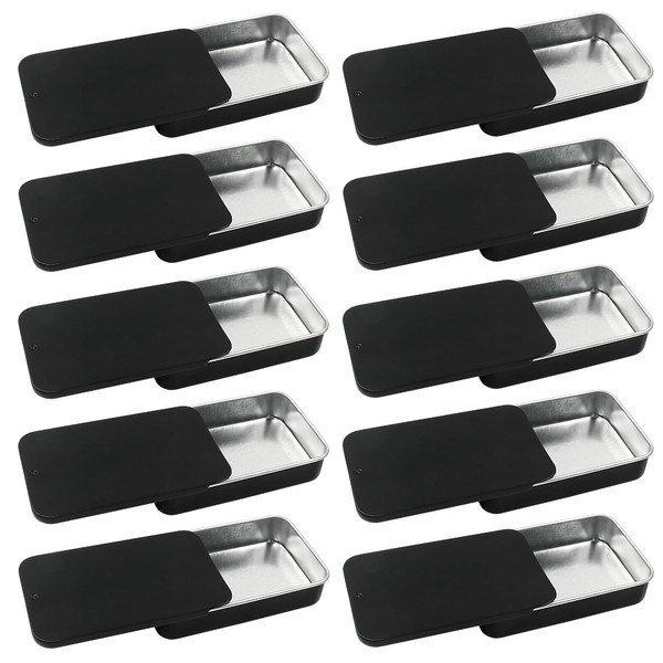 Unlorspy 10 Pcs Black Metal Tin Container Slide Lid, 3.14"