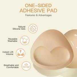 Promking Double-Sided Bra Pad Inserts Adhesive Bra Pads Push up Breast Enhancers Pads Waterproof Bra Cups Inserts (Nude_01_one-sided Adhesion, C/D)