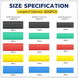 haisstronica 300PCS Heat Shrink Tubing,3:1 Ratio Marine Heat Shrink Tube Kit 6 Colors 3 Sizes Black, Red, Blue, Yellow,Green
