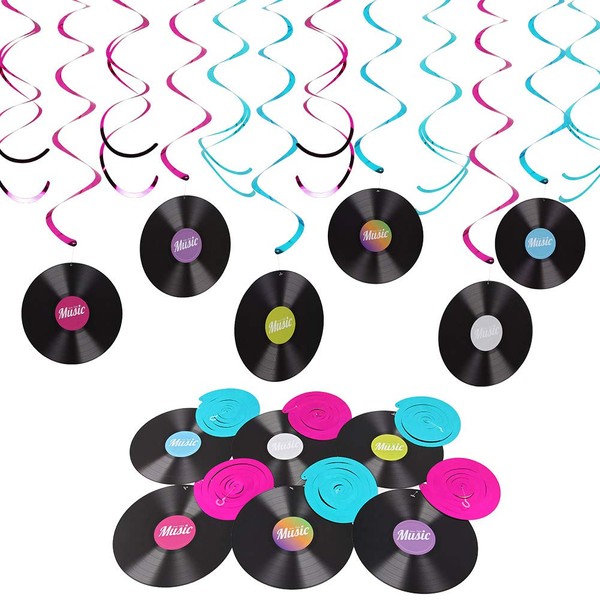 SUNBEAUTY Set of 12 Vinyl Record Decoration Spirals Rock 'n' Roll Music Party Decoration Record Hanging Decoration