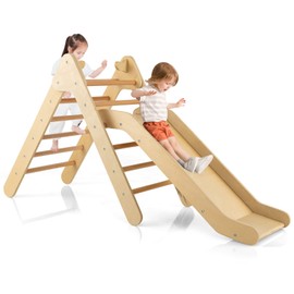 HONEY JOY Triangle Climber with Ramp, Kids Climbing Triangle Ladder for Daycare, Gym & Playground, Wooden Montessori Climbing Toys for Toddlers, Gift for Boys Girls