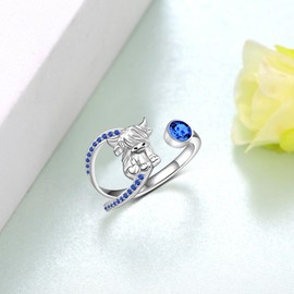 Highland Cow Ring for Women 925 Sterling Silver Adjustable Cow Rings Birthstone Jewelry Gifts for Women