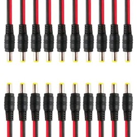 20 Pack DC Power Pigtail Cable Wire Plug Male 18AWG Pure Copper 2.1mm 12V 5A Connector for Security CCTV Surveillance System Camera and Lighting Power Adapter