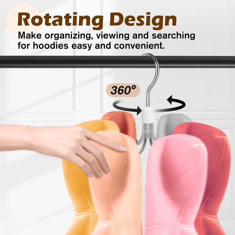 Hoodie Organizers 2-Pack, 6 Balls 360°Swivel Hoodie Hangers for Closet