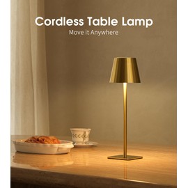 UME 3 Pack Cordless Table Lamp, Battery Operated Lamp - Portable Waterproof Rechargeable Table Lamp w/ 3 Color Temps & Stepless Dimming for Dinner, Desk, Cafe, Outdoor (Gold)