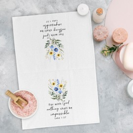 Yorhifa Floral Christian Kitchen Dish Towels Set of 4, Christian Gifts for Women, Religious Scripture Bible Verse Floral Decorative Hand Towels for Bathroom Kitchen Decor, 16x24 Inches