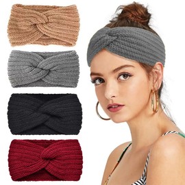 QOMJUFA Pack of 4 Elastic Headbands for Women and Girls, Winter Knitted Headbands, Ear Warmers, Elastic, Autumn and Winter Versatile Headband for Women