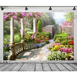 Loccor Fabric 5x3ft Spring Garden Backdrop Vintage Pillar Colorful Flower Floral Blossom Photography Background Newborn Baby Shower Party Supplies Decoration Photoshoot Photo Studio Prop Favor Banner