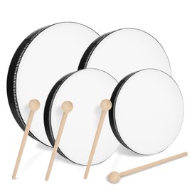 MIVIDE Set of 4 Hand Drum with Beater, Tambourine Drum, Tambourine Percussion, Wooden Hand Drum Set for Party, Performances (4 Inches, 6 Inches, 8 Inches and 10 Inches)